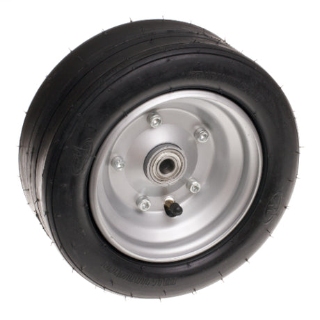 Honda Minimoto Go Kart Front Wheel Assembly featuring a 10x4.50-6 tire, tube, rim, and 6202Z bearings, showcasing a detailed view of the wheel and tire.