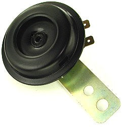 36 Volt Horn for 36V electric scooters, featuring a round black body with a metal plate and bracket.