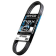 HPX5004 HPX Drive Belt for Snowmobiles by Dayco, featuring a visible label and robust construction with double cog design, engineered for high performance and durability.