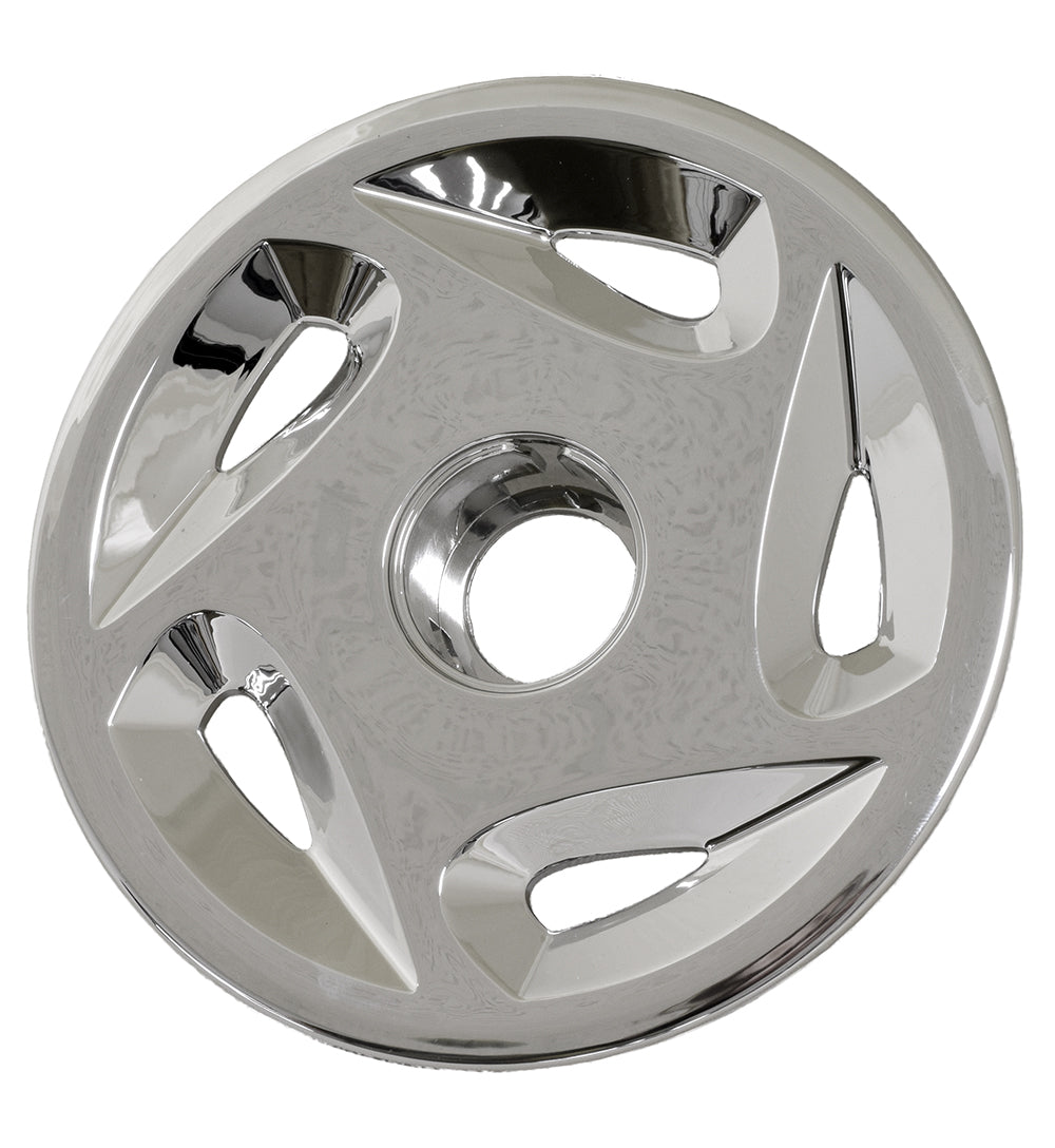 Rear Wheel Hub Cap for the Golden Technologies Buzzaround Lite (GB106) & Buzzaround XL (GB116), a silver circular cover with holes, designed to protect the wheel assembly from dirt and moisture.