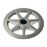 Hub Cap for the Jazzy Select, Select 6, Select 6 Ultra, and Select GT power chairs, showcasing a close-up of a silver alloy wheel with a central hole, essential for transport and auto part functionality.