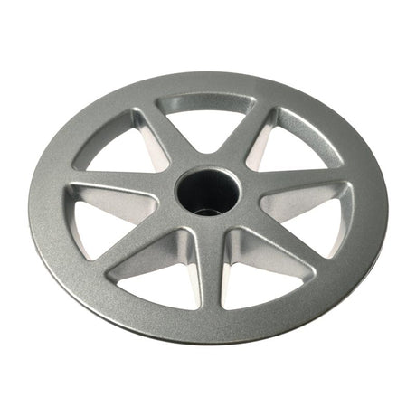 Hub Cap for the Jazzy Select, Select 6, Select 6 Ultra, and Select GT power chairs, showcasing a close-up of a silver alloy wheel with a central hole, essential for transport and auto part functionality.