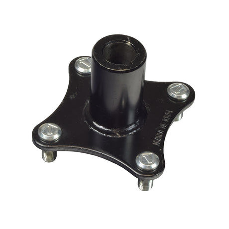 Hub Plate for the Pride Celebrity XL (SC445), Hurricane (PMV500), & Wrangler (PMV 600/PMV 620/PMV 650) featuring a black metal structure with screws, machined keyway, and four bolt holes for secure attachment.