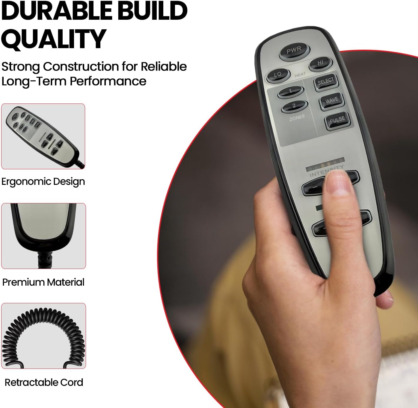 Golden HV3200-HC heat and massage hand control with ergonomic shape and coiled cord - MaxiComfort Cloud (PR510)