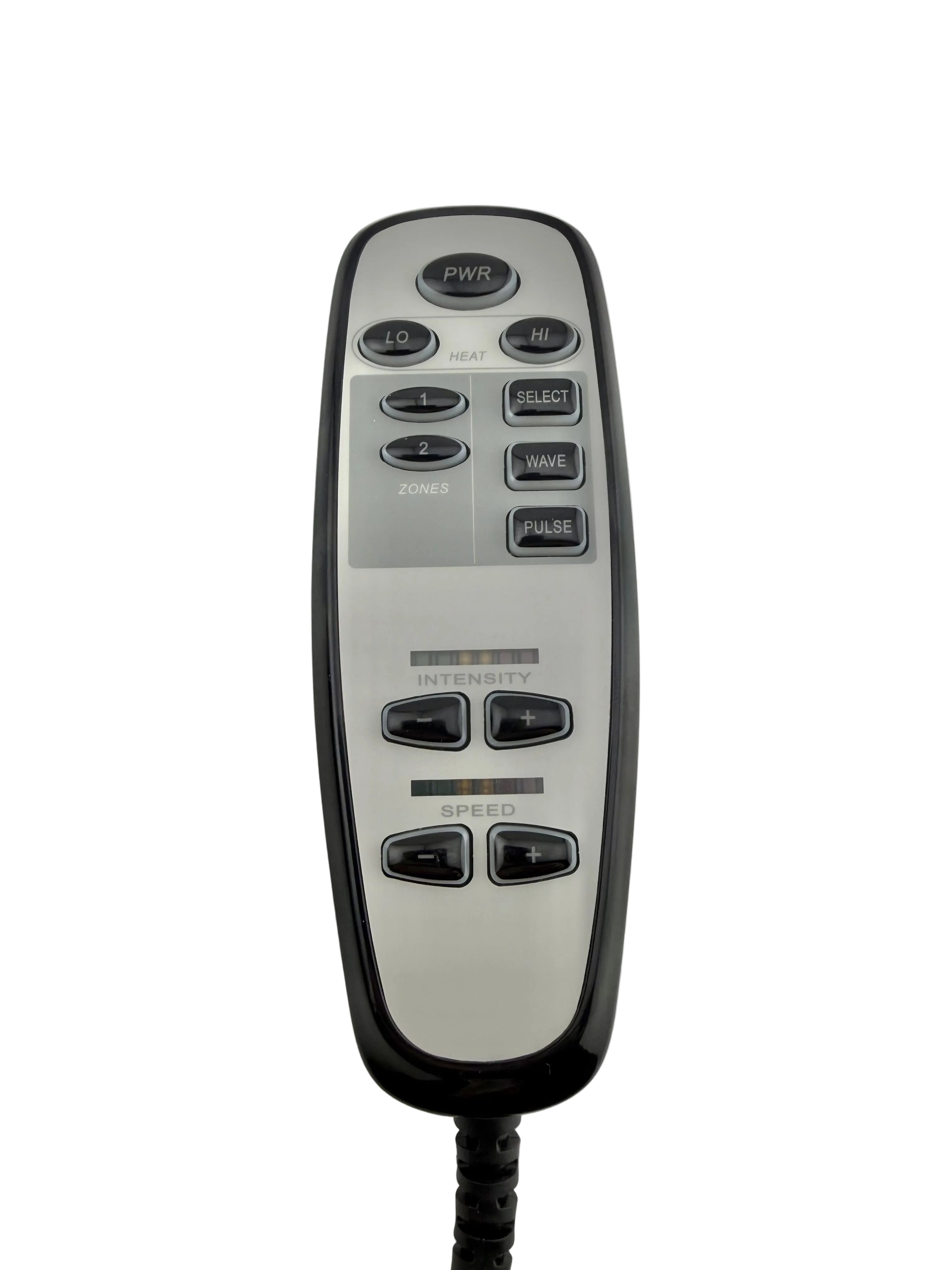 Golden HV3200-HC heat and massage remote buttons: power, heat low/high, zones, select, wave, pulse, intensity and speed