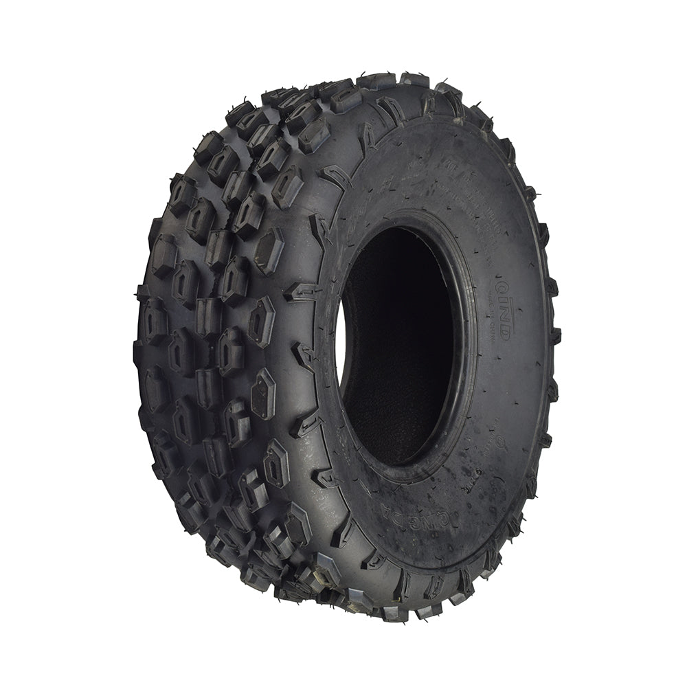 19x7.00-8 Knobby Tire for Coleman BT200X, CT200U, & CT200U-EX Mini Bikes (Set of 2). The image shows a close-up of the aggressively treaded black tire with a hole in the middle.