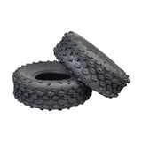 19x7.00-8 Off-Road Mini Bike Tires (Set of 2) with knobby treads stacked together, showcasing their rugged design for various terrains.