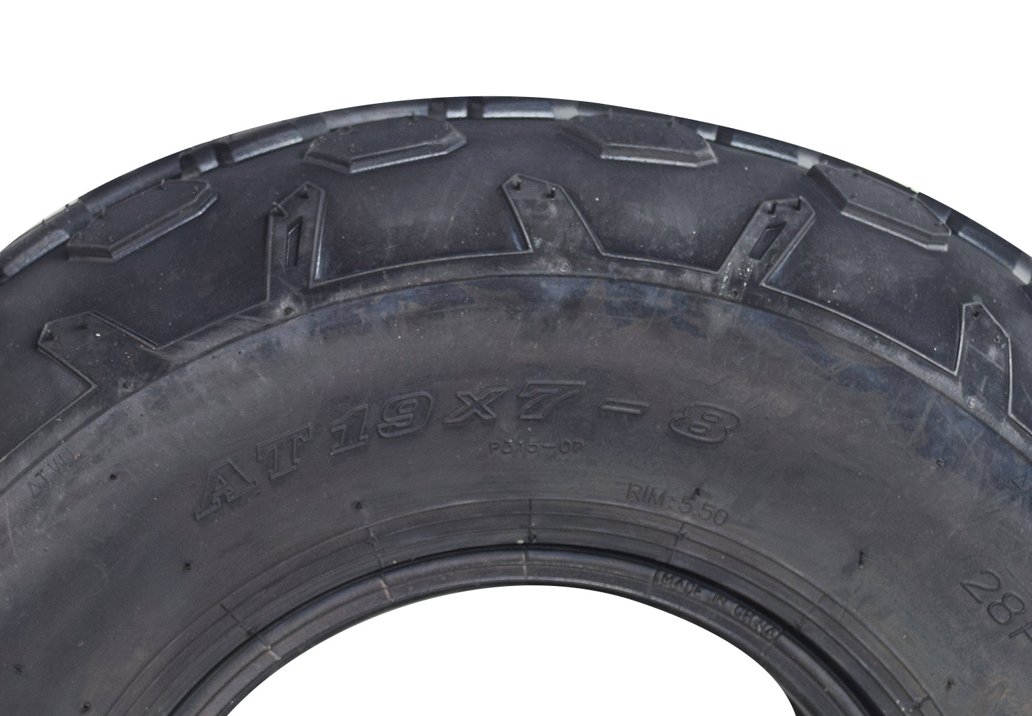 Close-up of a 19x7.00-8 Knobby Tire with P315 Tread for Baja Mini Bikes MB165 & MB200, featuring aggressive knobs for excellent traction on muddy terrains.