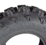 Close-up of the 26x9-12 Front Tire for Massimo UTVs showcasing its aggressive Wanda P376 chicken foot tread pattern, emphasizing its heavy-duty 6-ply puncture-resistant construction for offroad use.