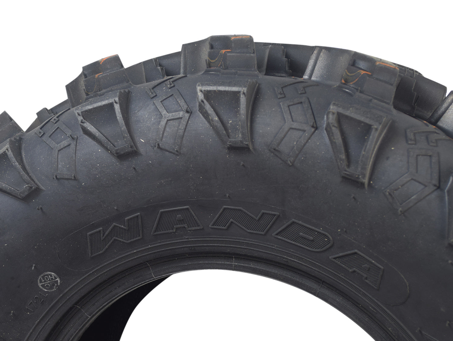 Close-up of the 26x10-12 Rear Tire for Massimo UTVs, highlighting its aggressive P376 chicken foot tread pattern and durable 6-ply construction for offroad use.