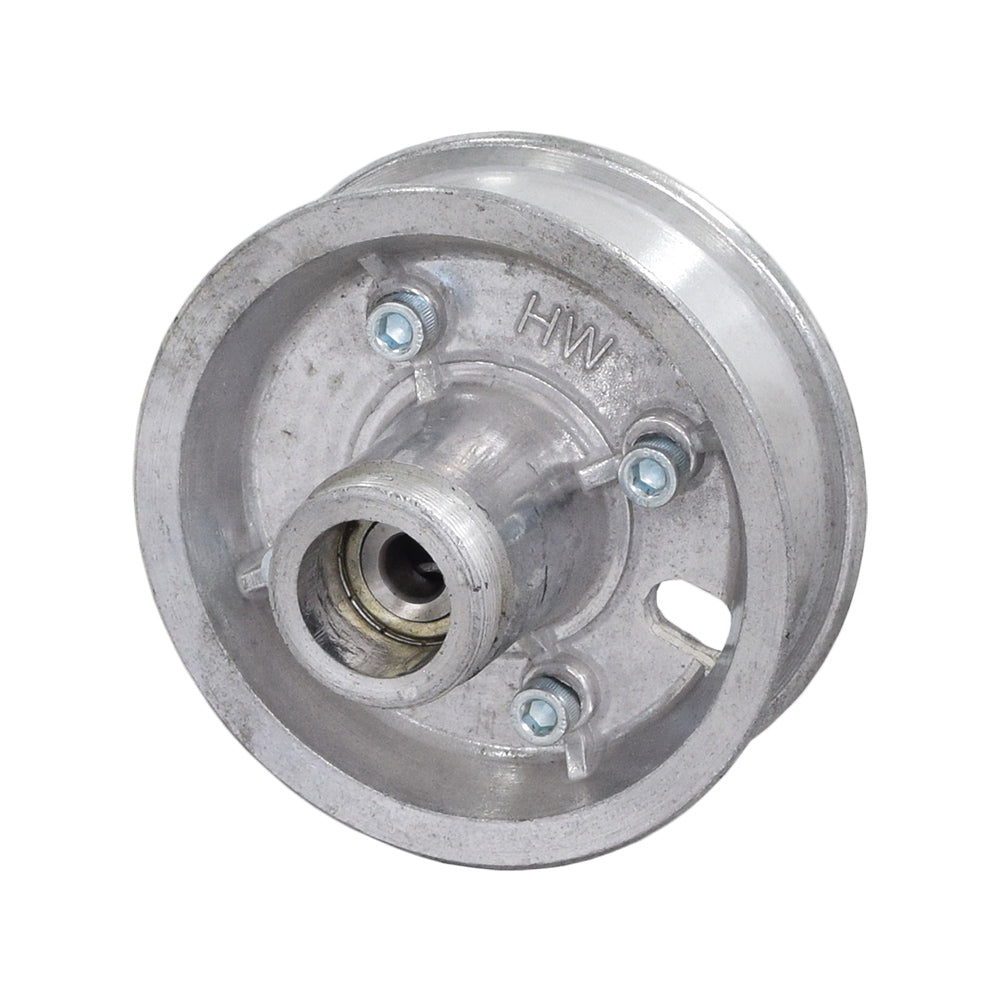 200x50 Rear Rim for Recreational Scooters, showcasing a round metal wheel with a central hole, threaded ends, and 6200Z series bearings, designed for rear wheel assemblies.