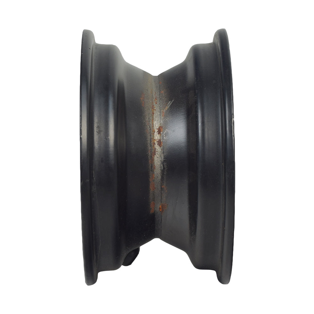 Front wheel rim for the TaoTao DB100 105cc mini bike, featuring rust patches and pre-installed bearings, a spacer, and a valve stem. Tire not included.