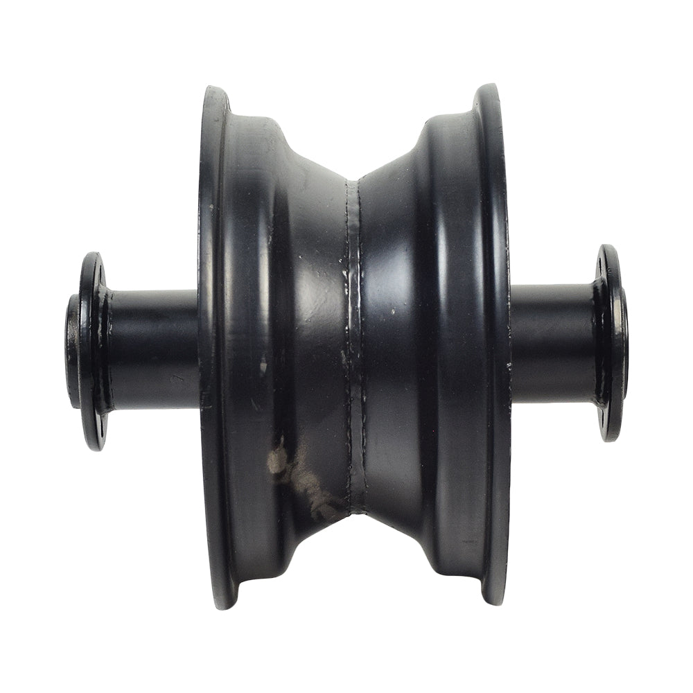 Rear Wheel Rim for the TaoTao DB100 105cc Mini Bike featuring pre-installed bearings and spacer, without the tire or valve stem, showing a black wheel with a round base and spool.