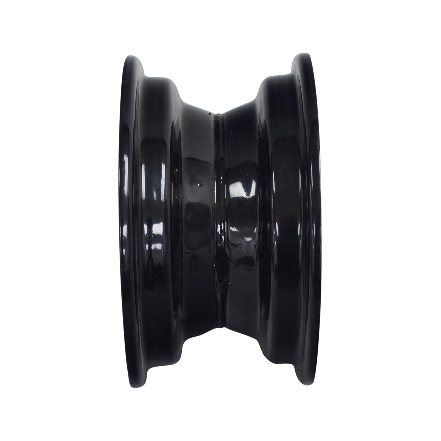 Rear Rim for the Coleman CK100 & SK100 Go-Kart, featuring a matte black steel finish with a 5/8 center hole and a 3/16 milled keyway, shown without the tire.