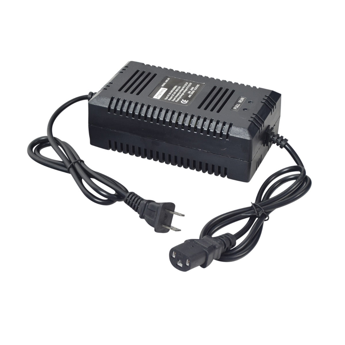 36 Volt 2.5 Amp 3-Pin Battery Charger (Standard) with black power supply, black wires, and a cord featuring a 3-pin shroud female connector, multiple LED charge status lights, and automatic shut off.