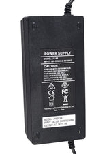 36 Volt 2.5 Amp 3-Pin Battery Charger (Standard) with a black power supply box, featuring a black and white label displaying specifications and multiple LED lights for charge status.