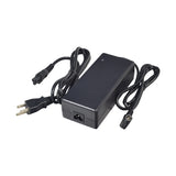 24 Volt 2.0 Amp Coaxial Lithium-iron (LiFePO4) Battery Charger for Electric Bikes, featuring a black power cord with plugs and silver metal tips, designed specifically for LiFePO4 batteries.