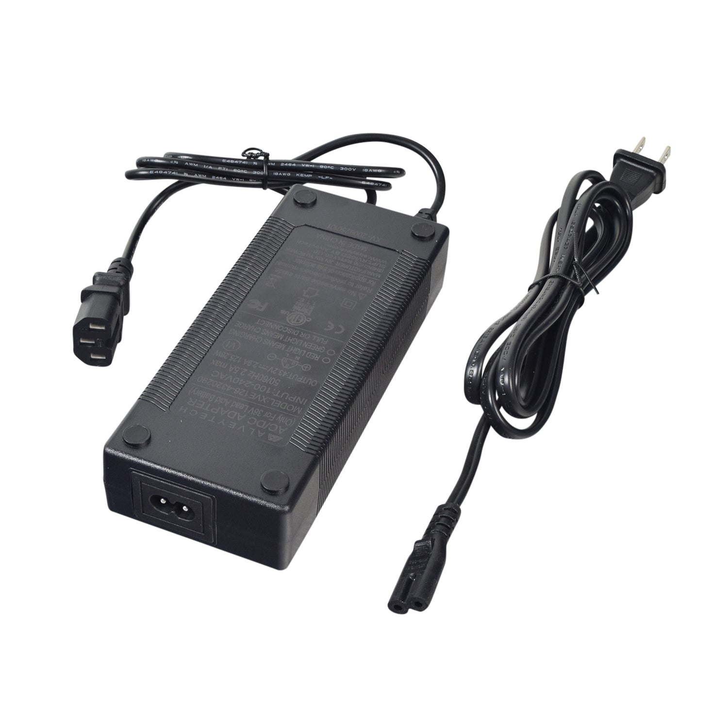 36 Volt 2.9 Amp 3-Pin Quick-Charge Battery Charger for the Monster Moto / Mega Moto Classic 1000w (MM-E1000) showing a black power cord and rectangular charging unit with visible wires.