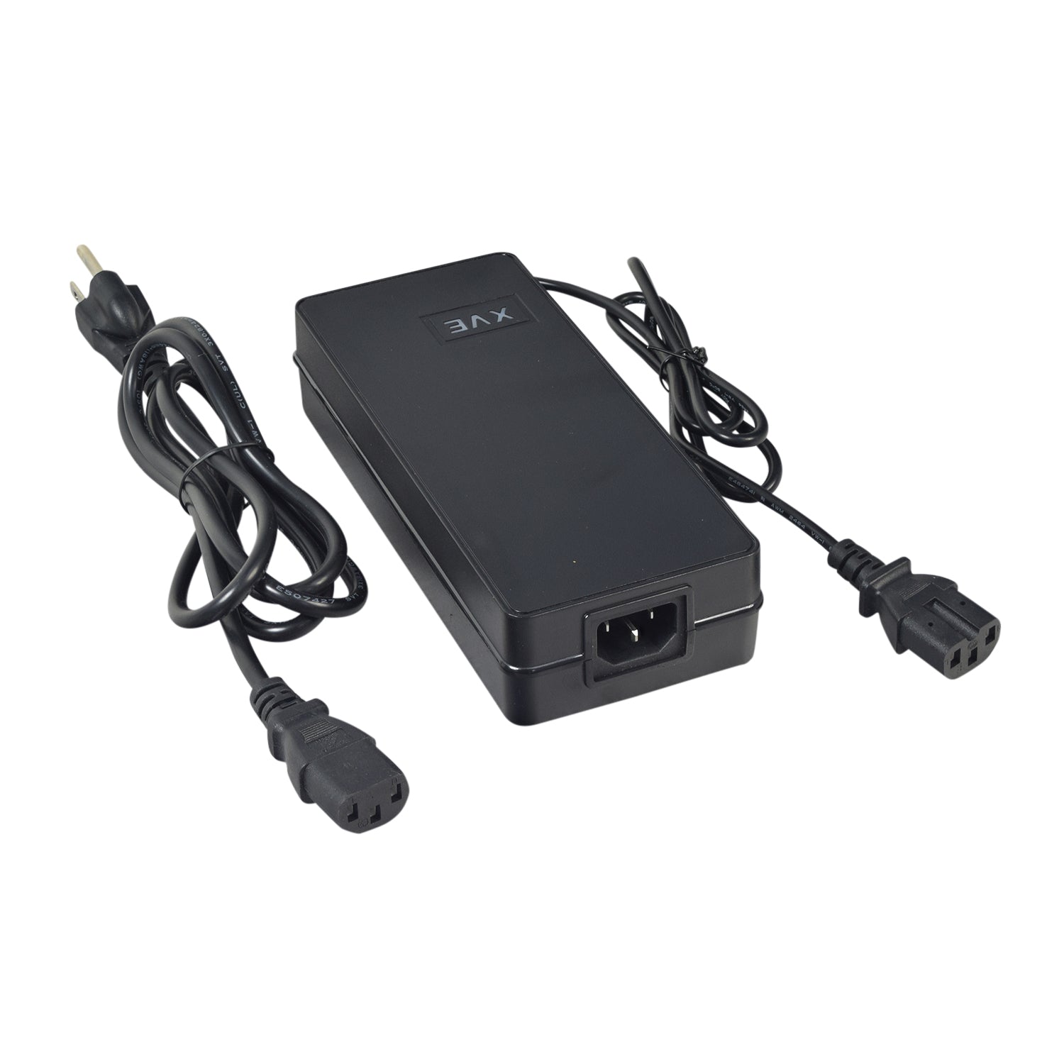 48 Volt 3.0 Amp 3-Pin Premium Quick-Charge Battery Charger for AGM & Gel Batteries on the MotoTec Off Road 48V 1000W Go-Kart, showing black power cord and charger with plug.