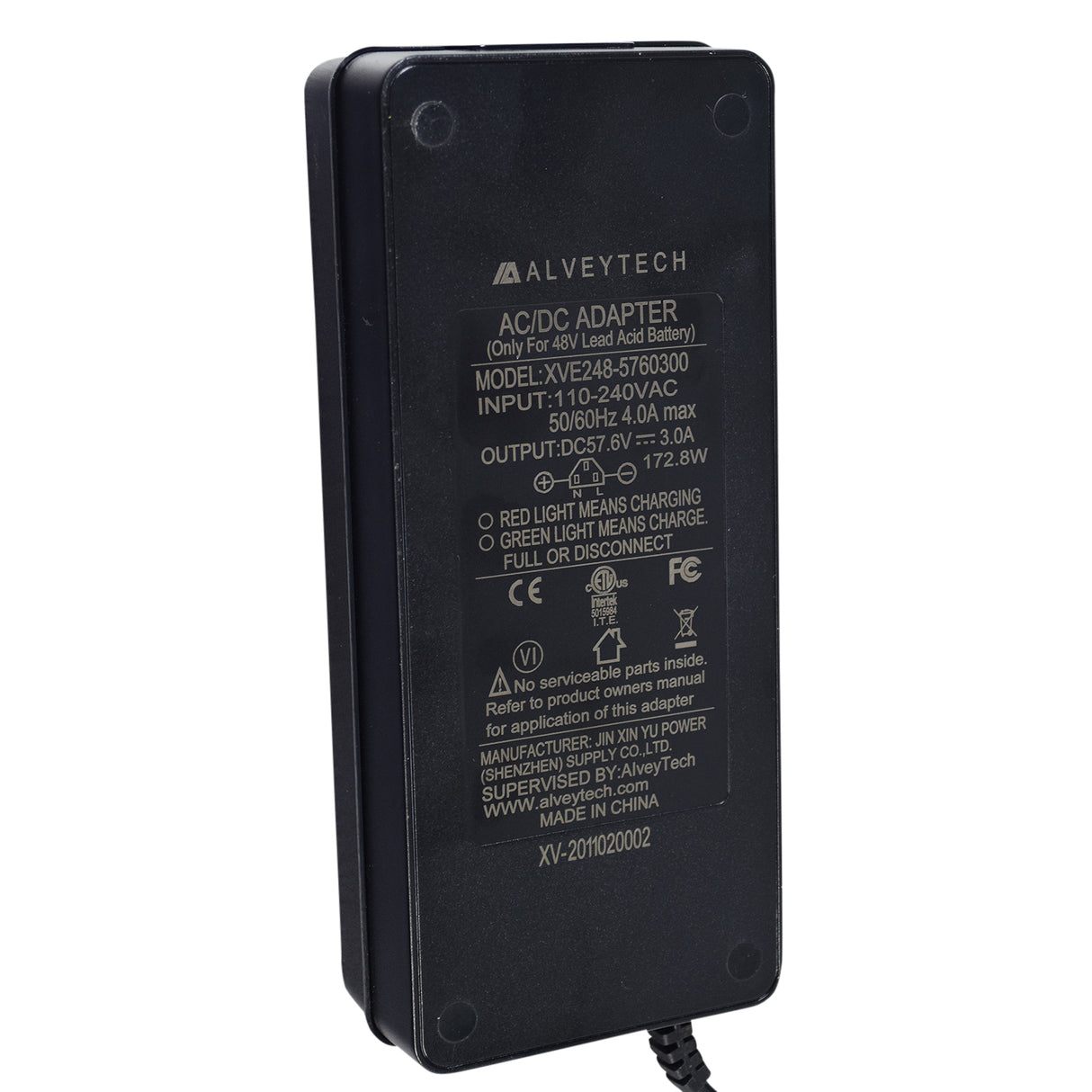 48 Volt 3.0 Amp 3-Pin Quick-Charge Battery Charger for AGM & Gel Batteries (Premium), featuring a black inline design with white text, dual cords, and a compact form factor for flexibility.