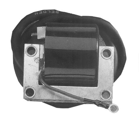 Ignition Coil for Arctic Cat Cheetah Snowmobiles (1974), shown as a black electrical component in a close-up image, highlighting its robust design suited for harsh weather conditions.