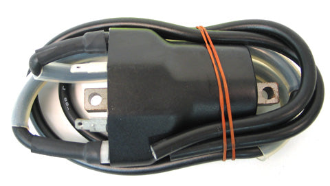 Ignition Coil for Arctic Cat Panther, Powder Special, Thundercat, and ZRT Snowmobiles (1993-1999) featuring a black electrical cord with a rubber band and a close-up of the plug.