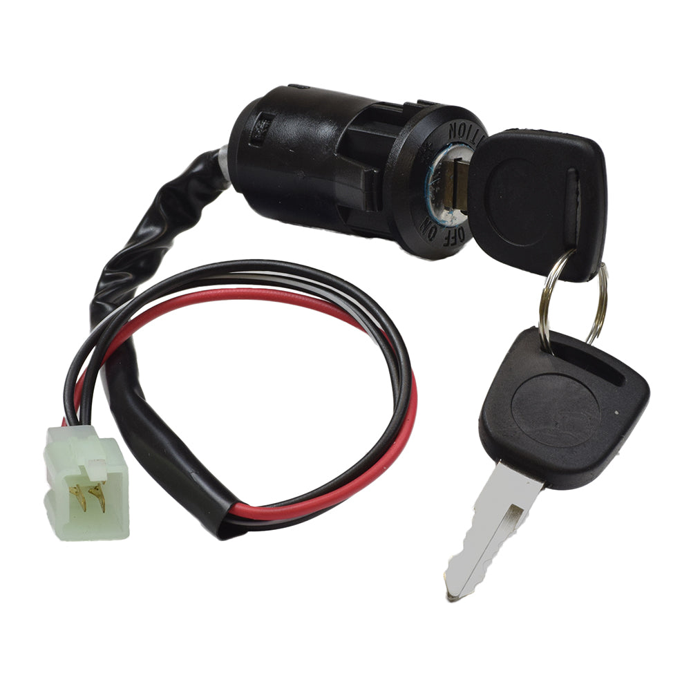 3 Wire Ignition Key Switch for ATVs & Dirt Bikes (Snap-In Mount), showing a close-up of the key, key chain, and 3 pin male connector, essential for 150cc Baja 150 (BA150) ATV.