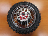 Red Rear Wheel Assembly for the Razor SX500 McGrath Dirt Rocket, featuring a knobby tire, red rim, and 140 mm brake disc, excluding the rear axle.