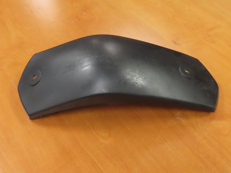 Black Plastic Rear Fender for Baja Doodle Bug DB30 & Coleman CC100X Mini Bikes (Blemished), displayed on a wood surface, showcasing its smooth, curved design and durable plastic material.