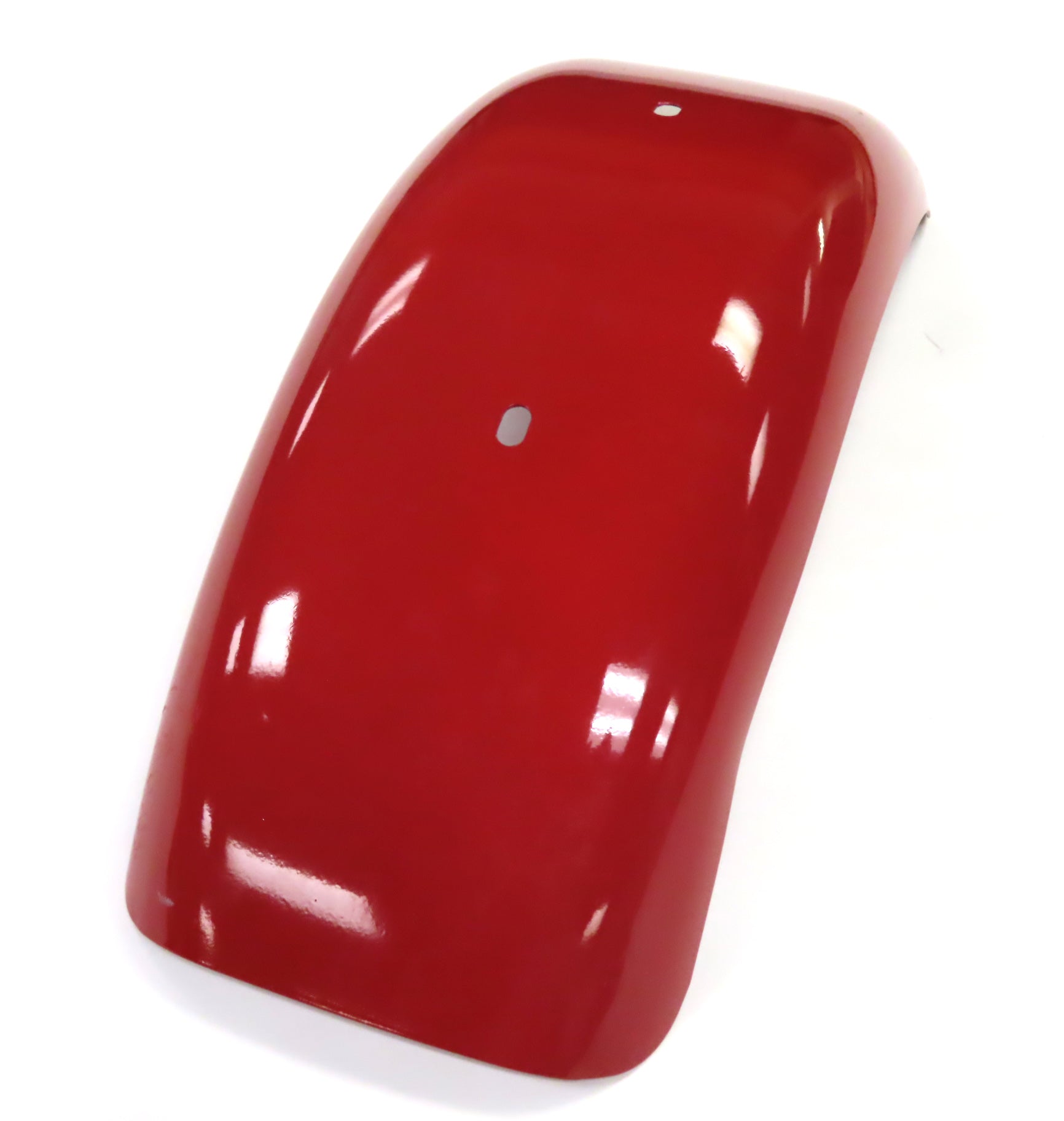 Red Rear Fender for the Coleman CT200U Trail mini bike, featuring a central hole and minor scratches near the corners.