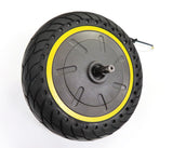 Hub Motor & Rear Wheel with Solid Tire for the Ninebot MAX G30 Scooter (Blemished), showcasing a black tire with a silver stem and minor axle thread damage. Includes 10 flat-free solid tire on a 10 rim.