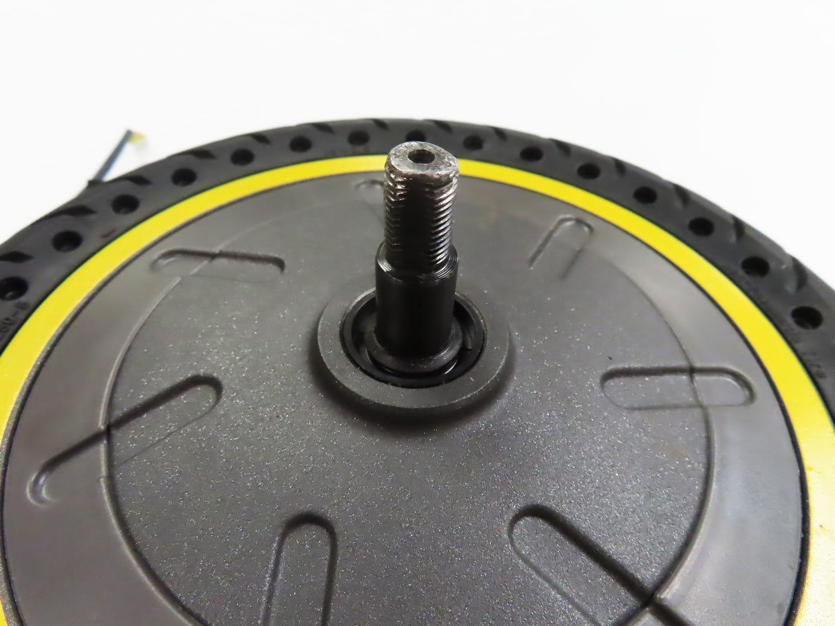 Hub Motor & Rear Wheel with Solid Tire for the Ninebot MAX G30 Scooter (Blemished) featuring a close-up of the 10 flat-free solid tire, hub motor, and visible screw.