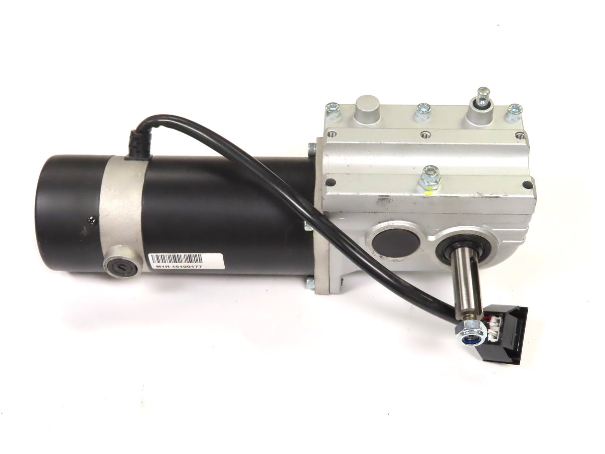 Left Drive Motor Assembly for the Jazzy 610, 1101, 1103 Ultra, 1121 & Jet 3 Ultra (Blemished) showing a black and silver cylindrical motor with attached black cables and minor cosmetic scratches.