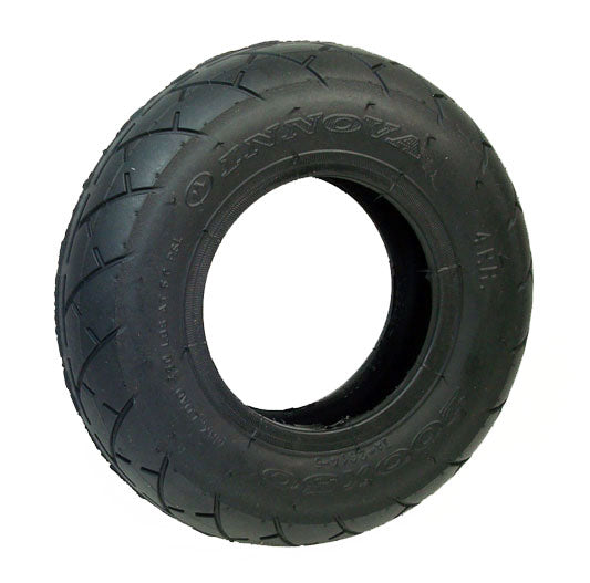 Innova 200x50 (8x2) Scooter Tire with a central hole, designed for Schwinn and Mongoose scooters, featuring durable tread and capable of supporting up to 350 lbs.