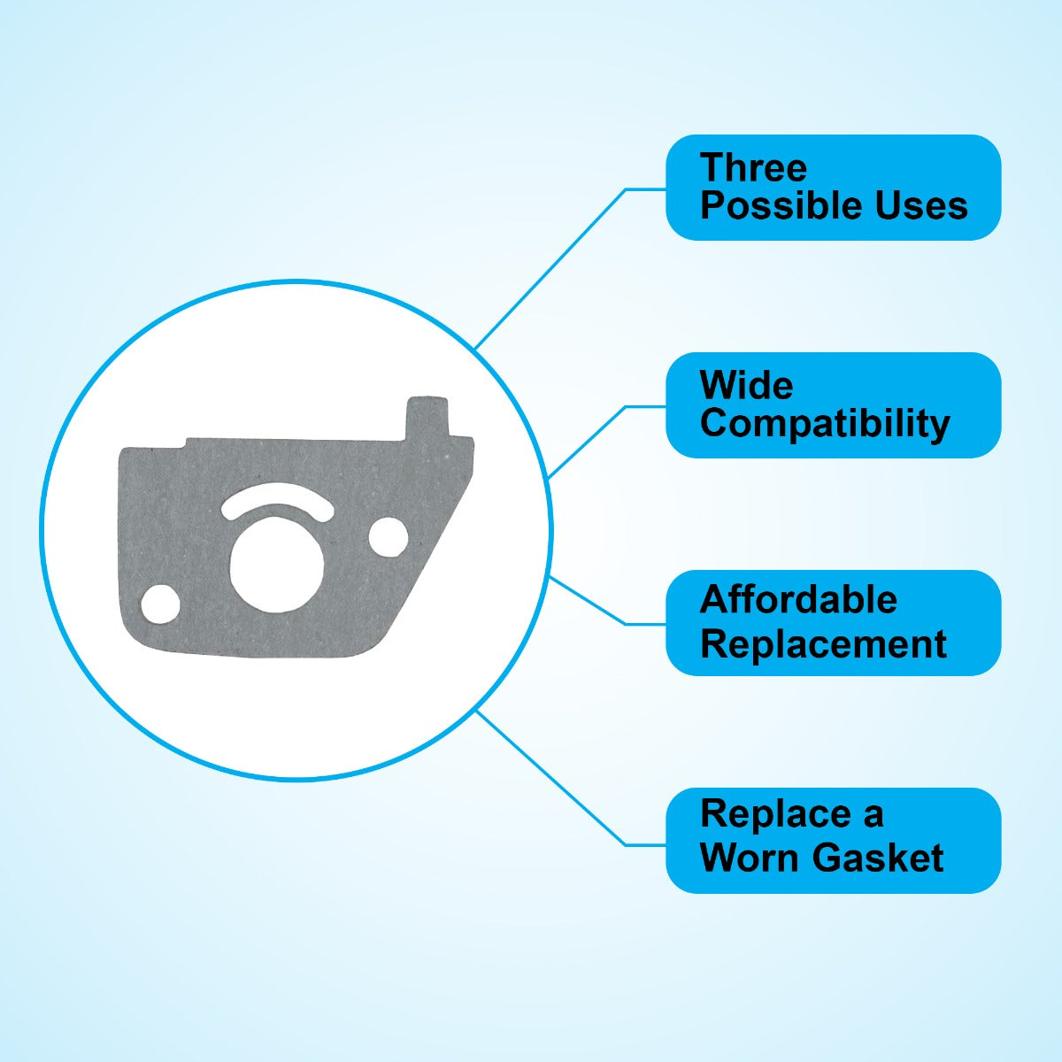 Carburetor, Air Cleaner, & Air Inlet Gasket for the Baja Doodle Bug (DB30), showing a detailed diagram of the multi-gasket design with various application points and holes for air intake and cleaner.