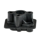 Carburetor Mount/Intake Manifold for 33cc, 49cc, & 52cc Engines: A black plastic object with mounting holes 31 mm apart, designed for gas scooter engines from brands like EVO, Motovox, and X-Treme.