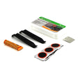 Inner Tube Patch & Repair Kit featuring eight rubber patches, two tire levers, a tube of rubber cement, and a perforated metal rasp for fixing punctured inner tubes on bikes or scooters.