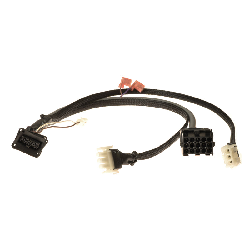 Rear Electronic Interface Harness for the Pride Victory XL featuring a close-up of a black cable with white connectors, ensuring easy replacement for the scooter's wiring system.