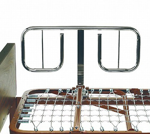 Heavy Duty Half Length Bed Rails for the Invacare BAR600IVC Bariatric Homecare Bed (BAR6640IVC) showing durable chrome-plated, welded steel construction with metal handles and bolt-on hardware.