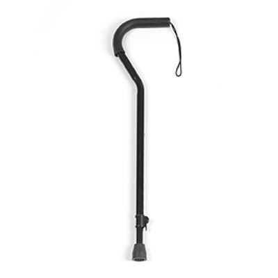 Invacare Offset Cane -- Black with ergonomic triangular grip, wrist strap, and height adjustment. Features a rattle-reducing locking collar and supports up to 250 lb.