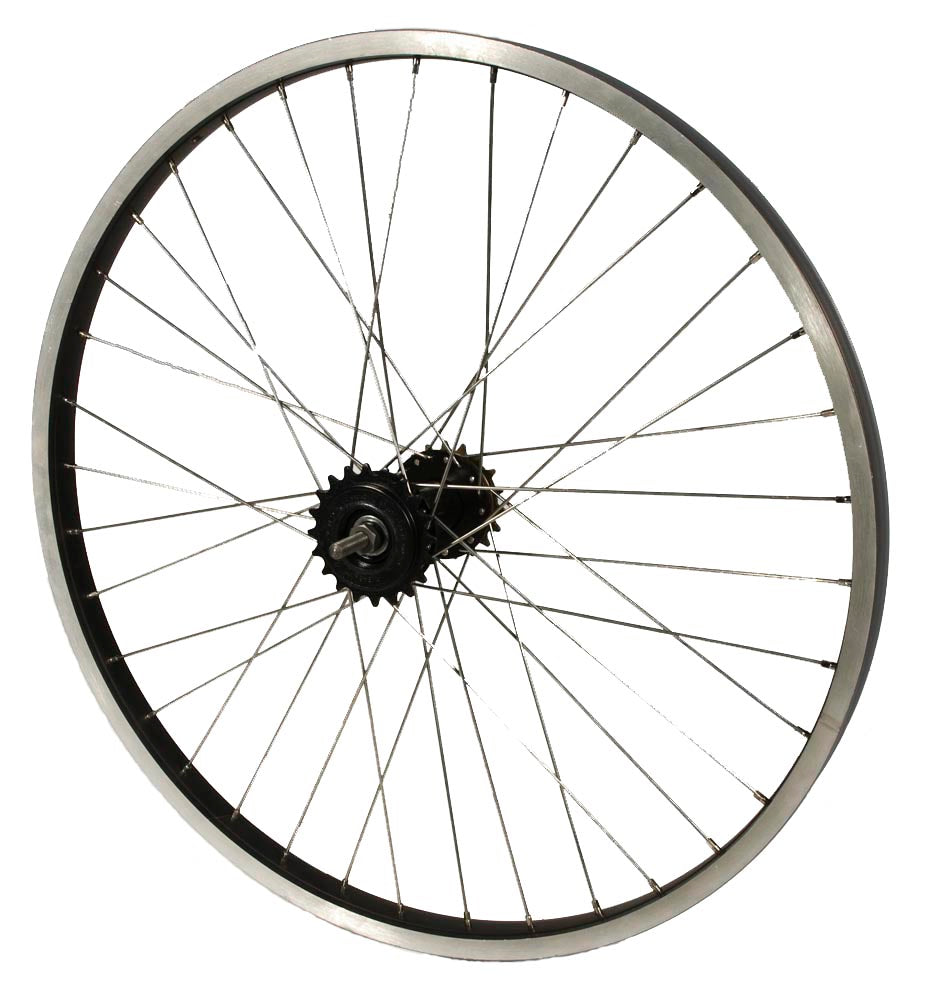 24 x 2 Rear Rim Assembly for the Mongoose CR24V450 Electric Bike, featuring a detailed view of the spoke pattern and gear hub. Tire and tube not included.