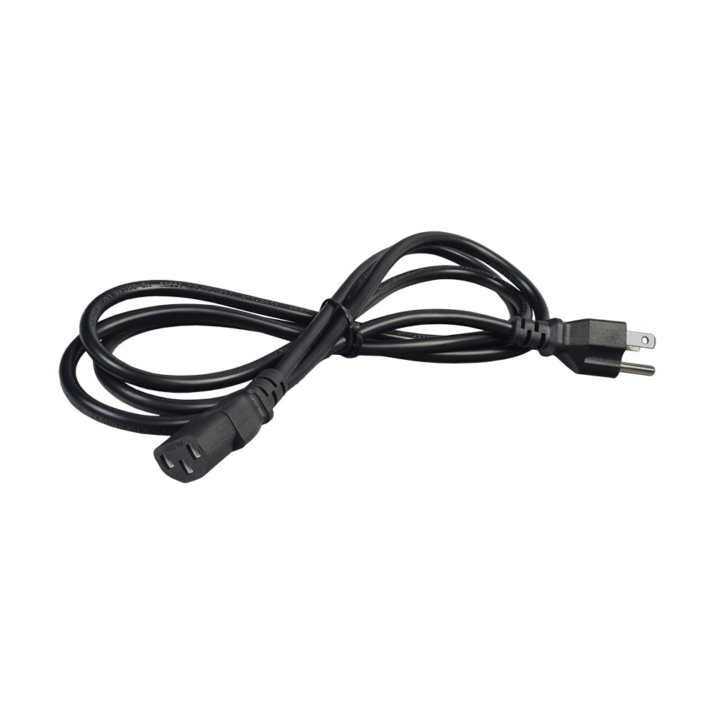 Battery Charger Power Cord (IEC C13) for Mobility Scooters and Power Chairs featuring a black 3-pin shroud female to 3-prong grounded male plug, ideal for replacing damaged or misplaced power cables.