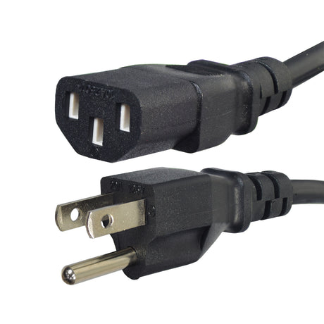 Battery Charger Power Cord (IEC C13) for Mobility Scooters and Power Chairs, showing a close-up of the black 3-pin shroud female connector and silver metal tip.