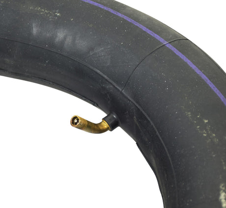 3.50-10 Inner Tube with Angled Valve Stem for scooters, featuring a black rubber tube with a blue line. Ideal for classic Euro-scooters and some modern mobility scooter models.