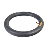 16 x 2.4 (16 x 2.25/2.50) Tube with Angled Valve Stem, featuring a black tire tube marked by a yellow label, ideal for bikes and scooters.