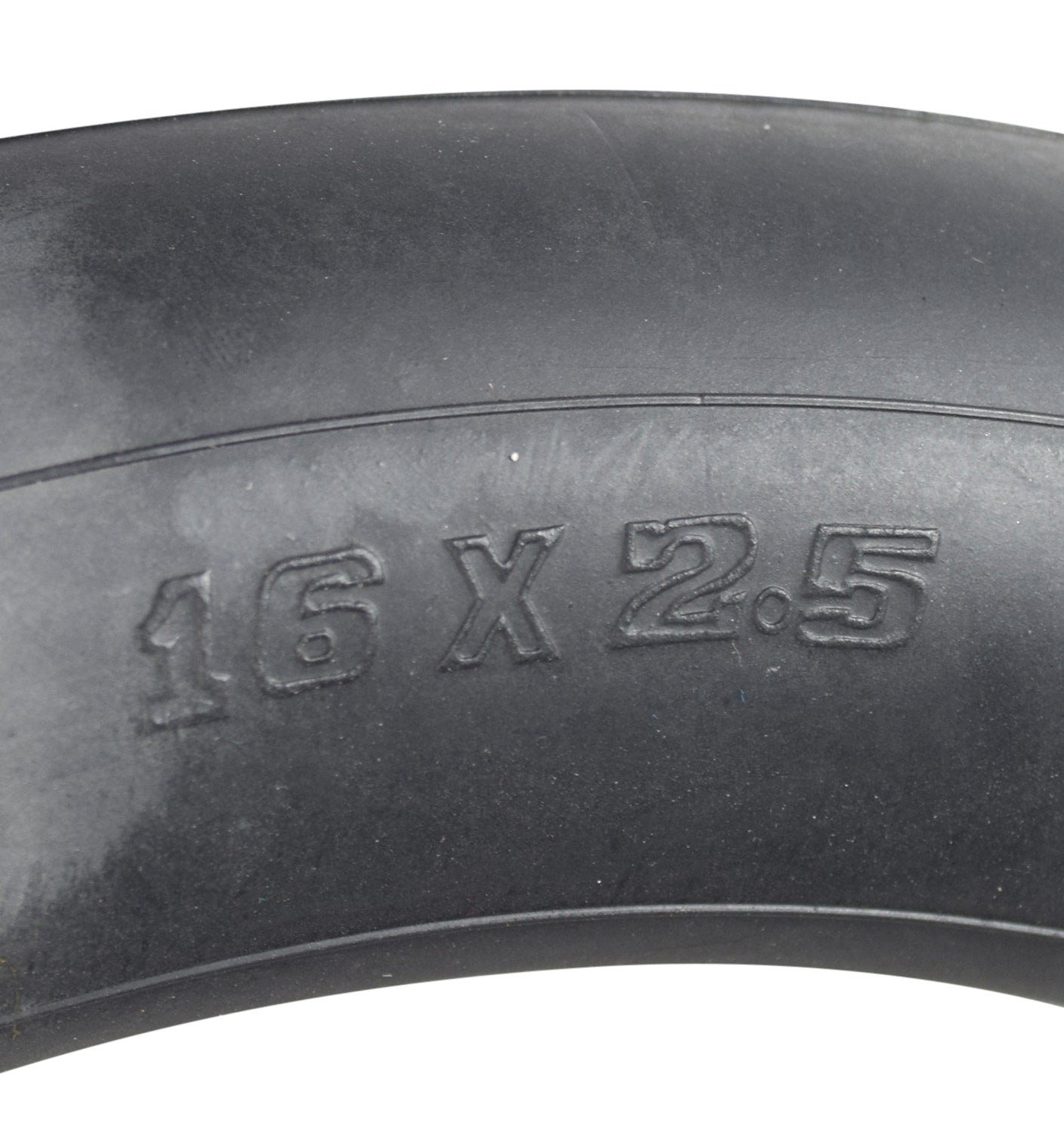 Black tire with engraved number, labeled 16 x 2.4 (16 x 2.25/2.50) Tube with Angled Valve Stem, perfect for bike and scooter parts replacement.