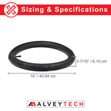 16x2.4 inner tube for the Razor MX500 and MX650 Dirt Rocket, featuring a black rubber ring with visible size measurements and a straight valve stem, designed to fit the front tire.