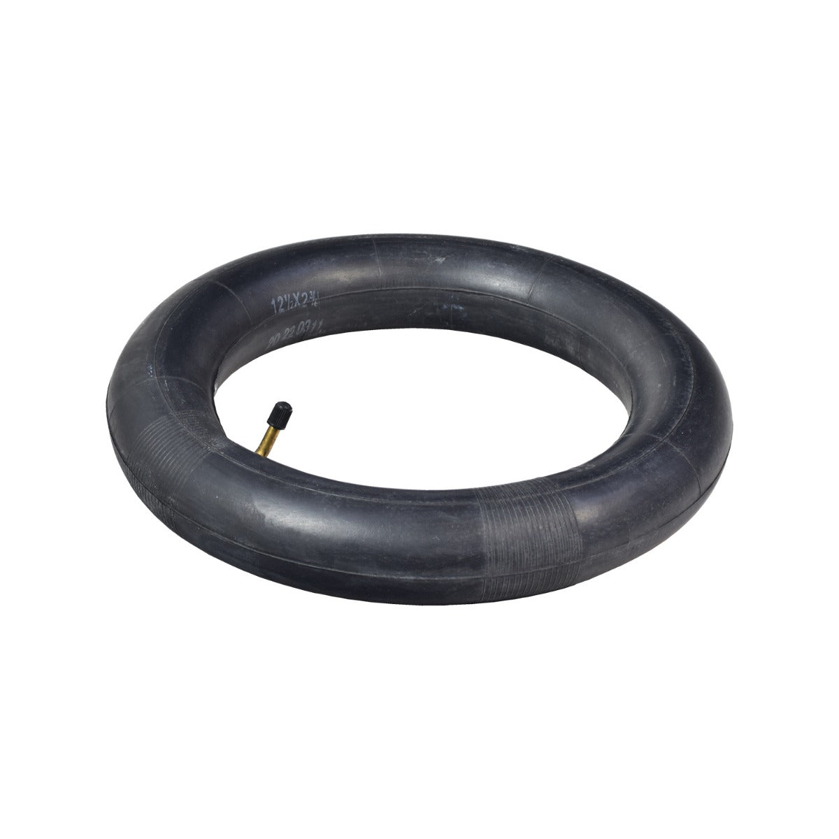 12-1/2 x 3.0 (12-1/2 x 2.25/2.75) Scooter Inner Tube - Heavy Duty Thorn Resistant with Angled Valve Stem, shown close-up with a visible black rubber tube and brass valve.