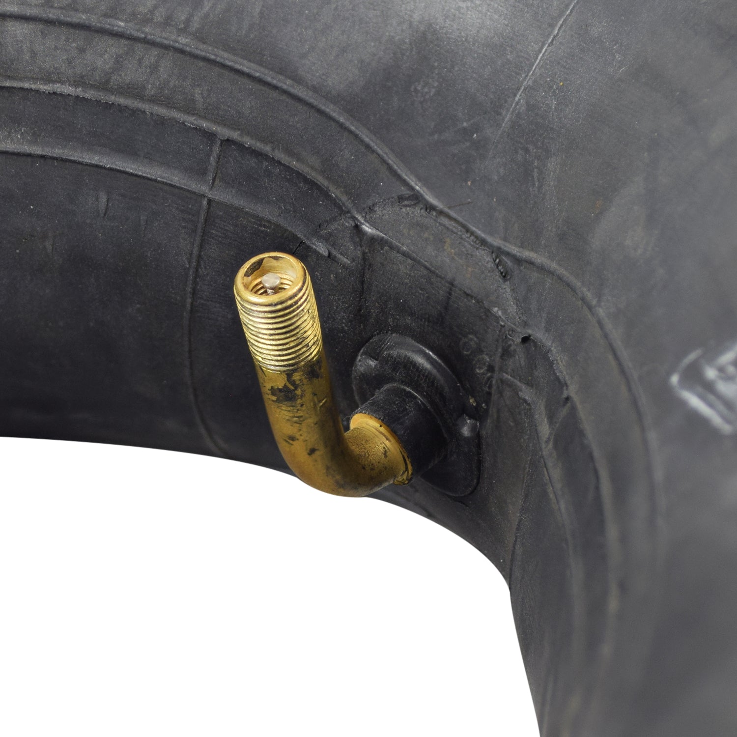 Close-up of the 13x5.00-6 Inner Tube with Angled Valve Stem, showing the tire's tread pattern and the metal valve stem. Ideal for Razor Dirt Quad ATVs, Go-Karts, and lawn equipment.