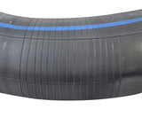 14x3 (3.00-8) Scooter and Power Chair Tube with Straight Valve Stem, featuring a black rubber body and blue stripe, suitable for Invacare and Jazzy power chairs and various mobility scooters.